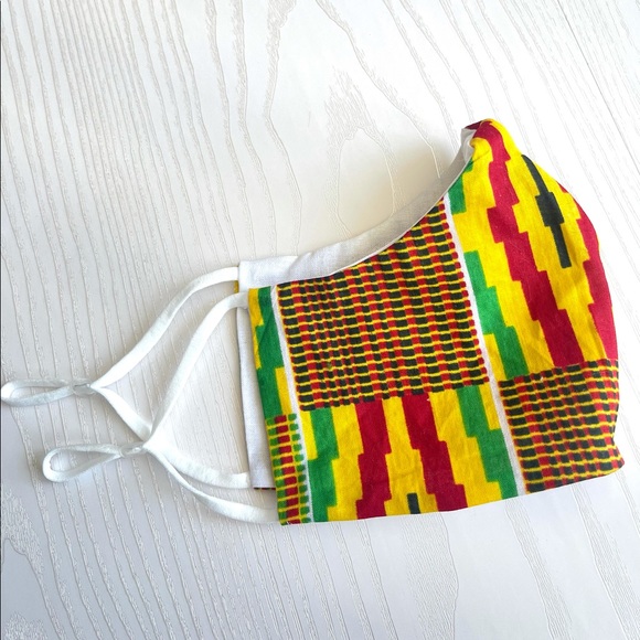 Yellow & Red African Print Adjustable Mask, Vibrant Print Masks - Picture 2 of 2